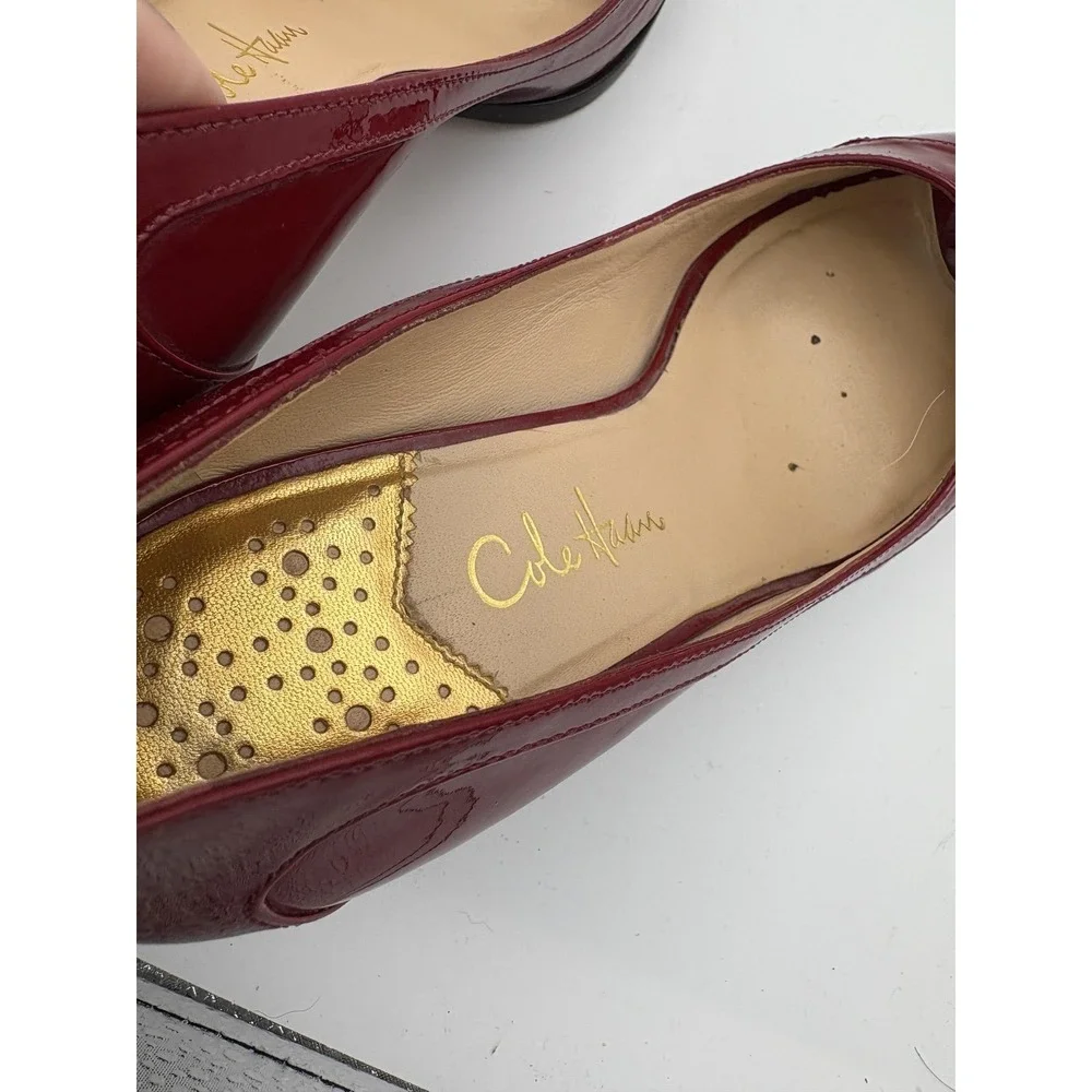 Cole Haan Shoes Womens Size 8 Red Patent Leather Peep Toe Kitten Pumps